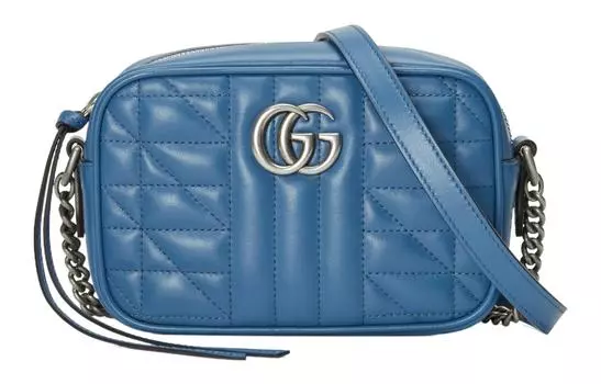 GUCCI Сумка для фотоаппарата GG Marmont из кожи, сумка через плечо, мини-сумка для женщин, синяя