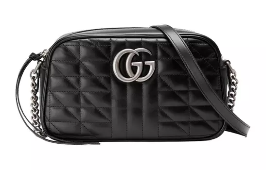 GUCCI Сумка для фотоаппарата GG Marmont из стеганой кожи, через плечо, маленькая, женская, черная