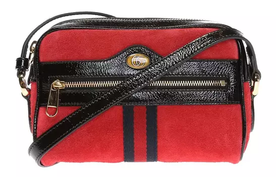 GUCCI Сумка для фотоаппарата из замши и лакированной кожи с переплетом, сумка на плечо, мини, женская, красно-черная