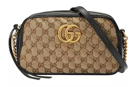 GUCCI Сумка для фотоаппарата Marmont из холста с кожей, сумка через плечо, маленькая, женская, цвета эбенового дерева/черного
