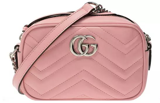 GUCCI Сумка для фотоаппарата Marmont из кожи, через плечо, мини, женская, розовая/конфетная