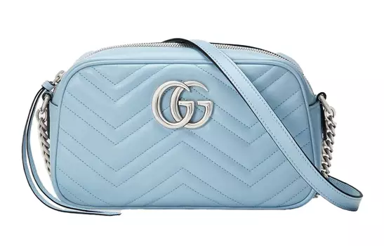 GUCCI Сумка для фотоаппарата Marmont из кожи, портативная сумка через плечо, женская, светло-голубая