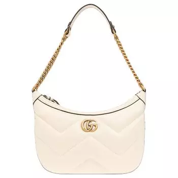 GUCCI Сумка GG Marmont Quilting V-образной формы из кожи, через плечо, женская, белая