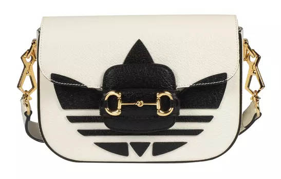 GUCCI Сумка Horsebit 1955, кожаная, через плечо, мини, унисекс, белая, от Adidas Collaboration