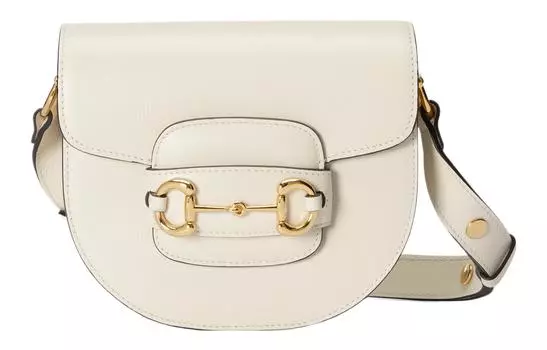 GUCCI Сумка Horsebit 1955, кожаная, через плечо, мини, женская, белая
