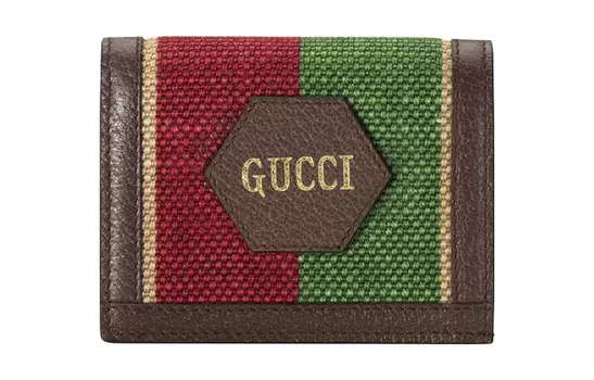 GUCCI Сумка из холщовой ткани с кожаным переплетом, бумажник, визитница, женская, коричневого и разноцветного цветов