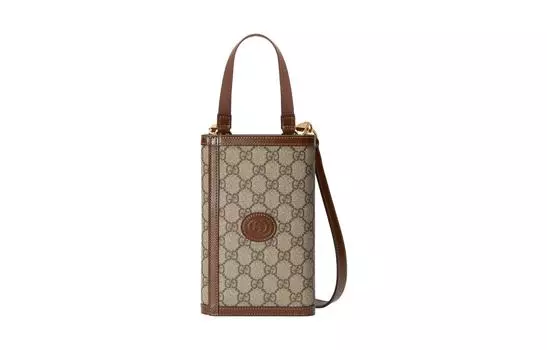GUCCI Сумка из холста с кожей, сумка через плечо, кошелек, мужская, коричневая