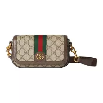 GUCCI Сумка из холста с кожей, сумка через плечо, очень маленькая, мужская, бежево-черного цвета