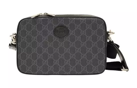 GUCCI Сумка из холста с кожей, сумка-мессенджер, сумка через плечо, мужская черная