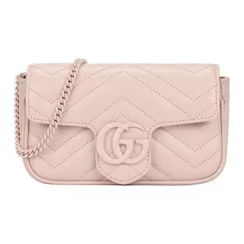 GUCCI Сумка-клапан GG Marmont из кожи, сумка через плечо, мини-сумка женская, светло-розовая