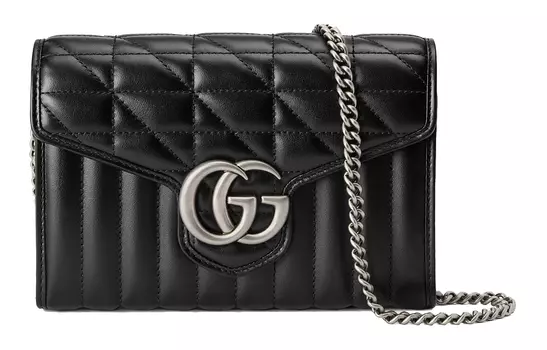 GUCCI Сумка-конверт из кожи GG Marmont, стеганая, через плечо, женская, черная