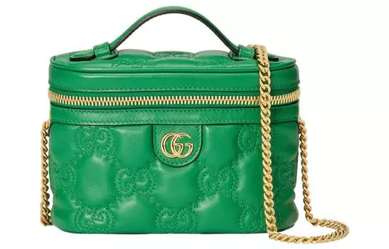 GUCCI Сумка-коробка для макияжа с ручкой из кожи GG Matelass, мини-сумка женская, зеленая