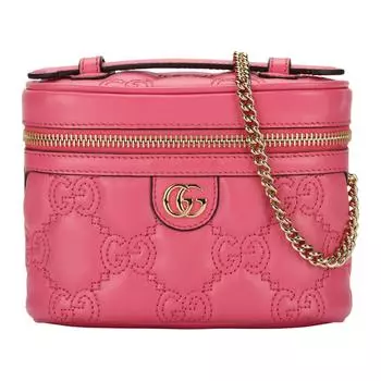 GUCCI Сумка-коробка с ручкой из кожи GG Matelass, мини-сумка через плечо, женская, розовая