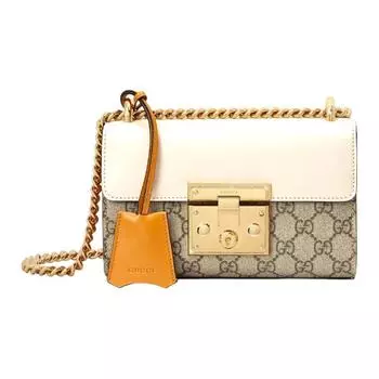 GUCCI Сумка-коробка с замком и кожей, сумка через плечо, сумка-трубы, женская, цвета черного дерева и белого
