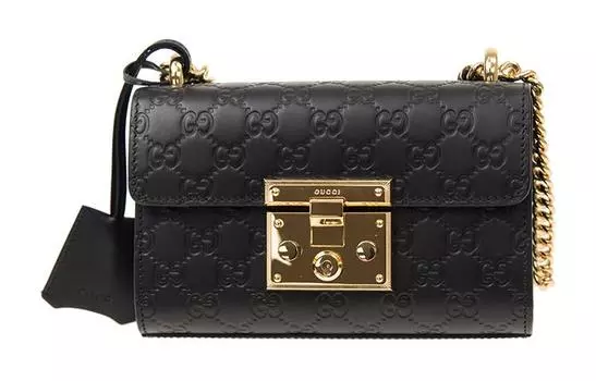 GUCCI Сумка-коробка, сумка-замок, сумка через плечо, женская, черная, кожаная