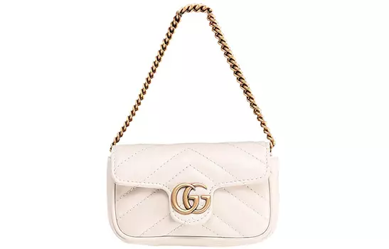 GUCCI Сумка-кошелек для монет GG Marmont из стеганой кожи, мини-размер, белая, женская