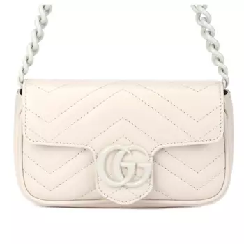 GUCCI Сумка-кошелек GG Marmont V-образной формы из стеганой кожи с клапаном, поясная сумка Extra Mini, женская, белая