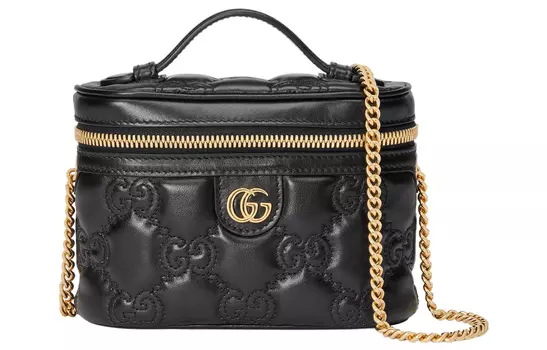 GUCCI Сумка-кошелек GG Matelass из кожи с ручками, косметичка, сумка через плечо, мини-сумка женская, черная
