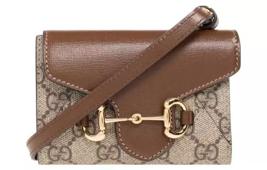 GUCCI Сумка-кошелек Horsebit 1955 из холста с кожаной сумкой через плечо, держатель для монет и карт, мини-кошелек для женщин, бежевый/черный