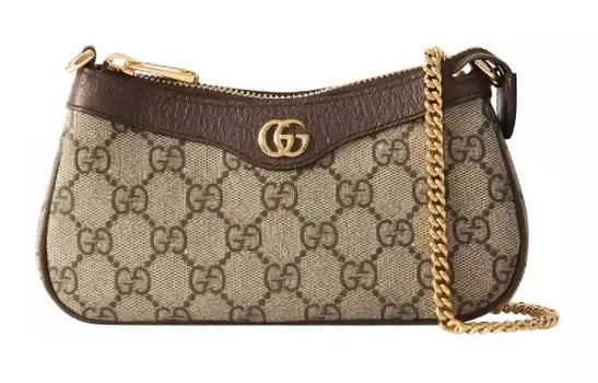 GUCCI Сумка-кошелек Ophidia Canvas с кожаным кошельком, наплечная сумка, женская мини-сумка бежевого и черного цветов