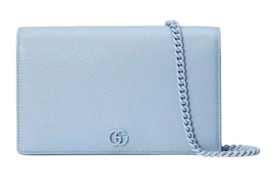 GUCCI Сумка-мессенджер GG Marmont Leather Chain Bag, женская, светло-голубая, через плечо