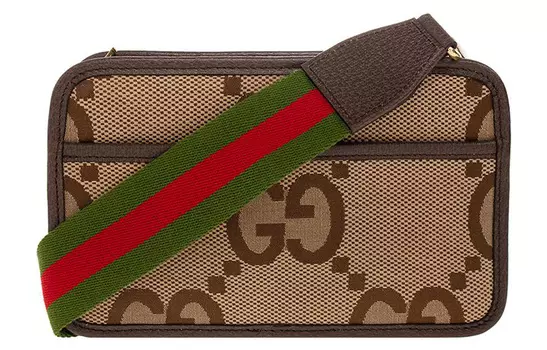GUCCI Сумка-мессенджер из холста, квадратная, через плечо, мини, мужская, бежево-коричневого цвета