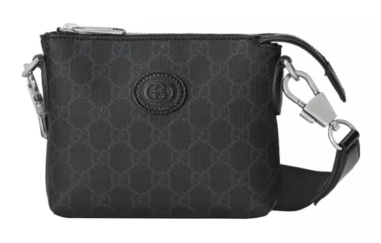 GUCCI Сумка-мессенджер из холста с кожей, через плечо, мужская, черная