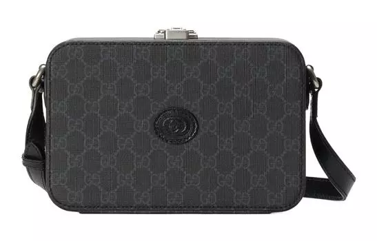 GUCCI Сумка-мессенджер из холста с кожей, сумка через плечо, мужская, черная