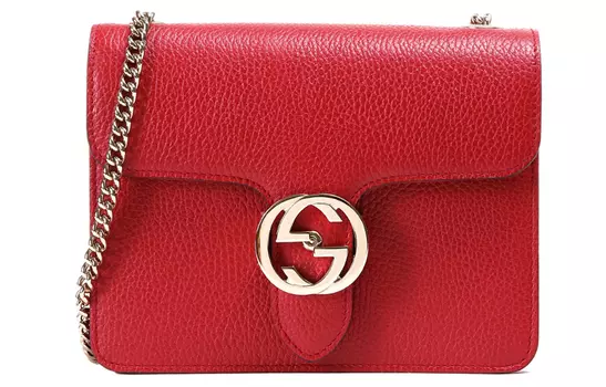 GUCCI Сумка-мессенджер из коровьей кожи Litchi Grain, женская, красного цвета