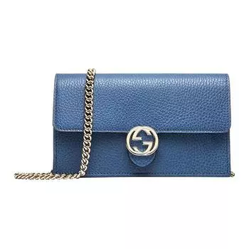 GUCCI Сумка-мессенджер WOC Leather с цепочкой Double G, синяя