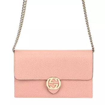 GUCCI Сумка-мессенджер WOC Leather с двумя G-образными цепочками, розовая