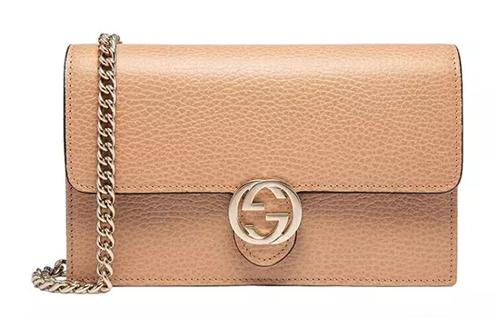 GUCCI Сумка-мессенджер WOC Leather с двумя G-образными цепочками, бежевая