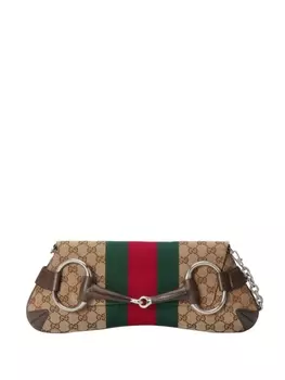 Gucci сумка на плечо среднего размера с пряжкой Horsebit, нейтральный цвет