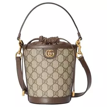 GUCCI Сумка Ophidia Canvas с кожаной холщовой тканью, сумка-ведро, сумка через плечо, сумка через плечо, мини-сумка женская коричневого цвета