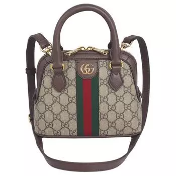 GUCCI Сумка Ophidia Canvas с кожаным переплетом на одно плечо, женская, коричневая, мини