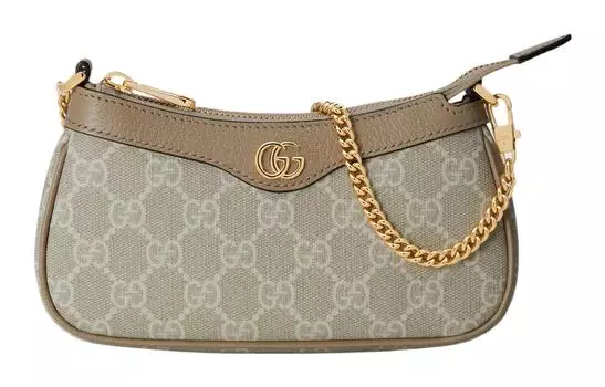 GUCCI Сумка Ophidia Canvas с отделкой из кожи, мини, женская, бежевого цвета