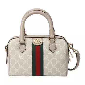 GUCCI Сумка Ophidia GG Supreme из холста с кожаной наплечной сумкой, женская, бежево-белая, мини