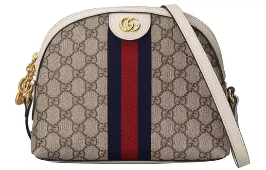 GUCCI Сумка Ophidia из холста с кожаным куполом, сумка через плечо, маленькая женская сумка цвета эбенового дерева и белого цвета