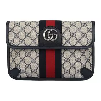 GUCCI Сумка-пояс Ophidia Canvas с кожаной отделкой, мужская, через плечо, синяя/бежевая