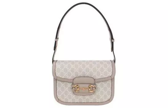 GUCCI Сумка-седло Horsebit 1955 года из холста с кожаной сумкой-седлом, сумка на плечо, сумка-трубы унисекс, бежево-белая