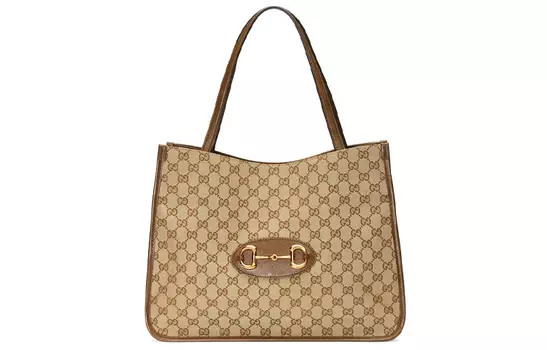 GUCCI Сумка-шоппер из холста с кожей, сумка-шоппер, сумка через плечо, обычная женская, цвет эбеновое дерево/коричневый