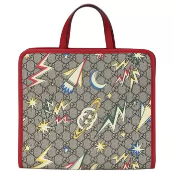GUCCI Сумка-шоппер из холста с кожей, сумка-шоппер, детские сумки, цвет эбеновое дерево/красный