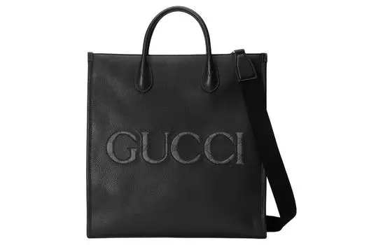 GUCCI Сумка-шоппер из кожи с GG Supreme Canvas, сумка для покупок, мужская, среднего размера, черная