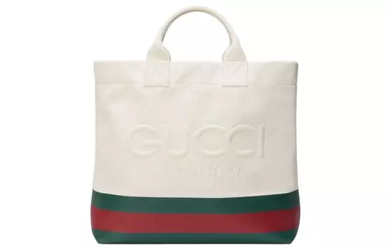 GUCCI Сумка-шоппер из натурального холста, сумка-шоппер, сумка через плечо, холщовая сумка среднего размера, мужская, белого и зеленого цвета