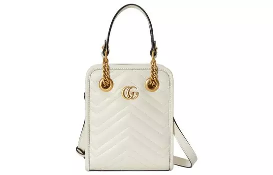GUCCI Сумка-шоппер Marmont из кожи, сумка-шоппер, сумка через плечо, мини-сумка, женская, белая