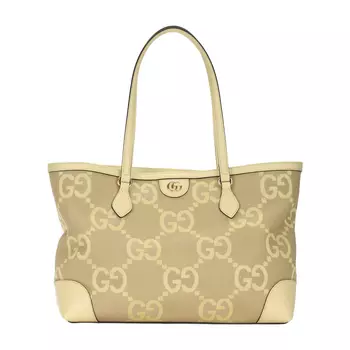 GUCCI Сумка-шоппер Ophidia Canvas с кожаной сумкой-тоут, сумка для покупок, холщовая сумка, женская сумка среднего размера, бежево-желтого цвета