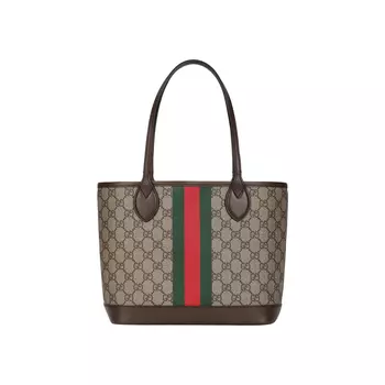 GUCCI Сумка-шоппер Ophidia Canvas с кожаной сумкой-шоппером, сумка-труба, женская, коричневого и черного цветов