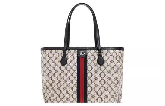 GUCCI Сумка-шоппер Ophidia Canvas с кожаной сумкой, сумка-шоппер, сумка через плечо, женская сумка среднего размера, синяя и бежевая