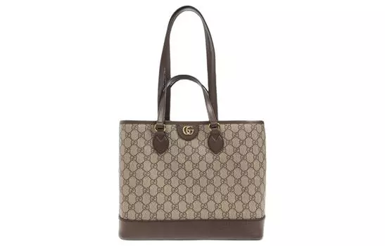 GUCCI Сумка-шоппер Ophidia Canvas с кожаным переплетом, женская, коричневого цвета, небольшого размера