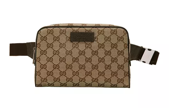 GUCCI Сумка-слинг из холста с кожаной пряжкой, стандартная, унисекс, цвет эбеновое дерево/коричневый